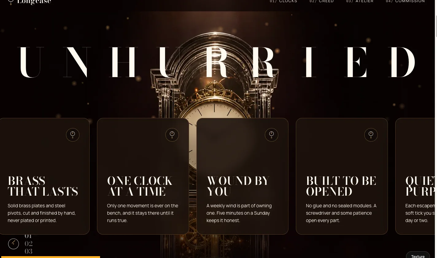 Home page of the Longcase site.